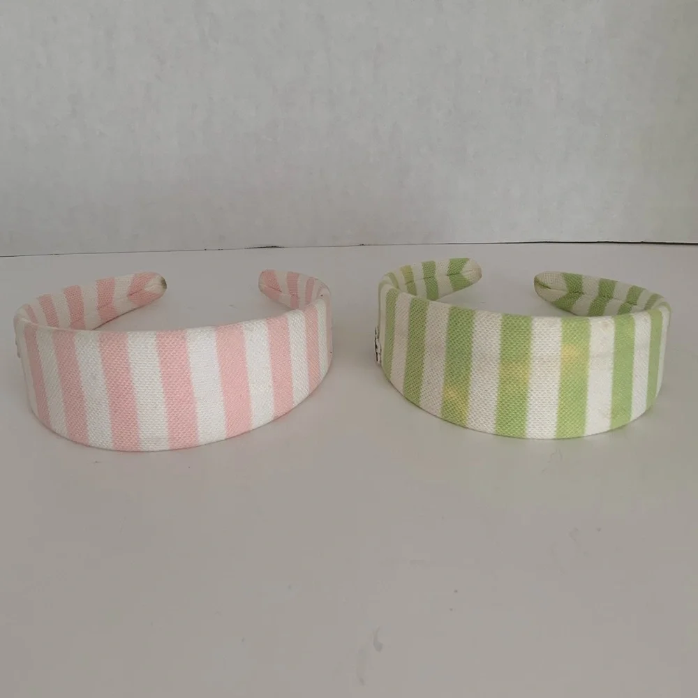 Lacoste Kids Striped Wide Headbands Lot  Pink Green White Embroidered Logo Girls